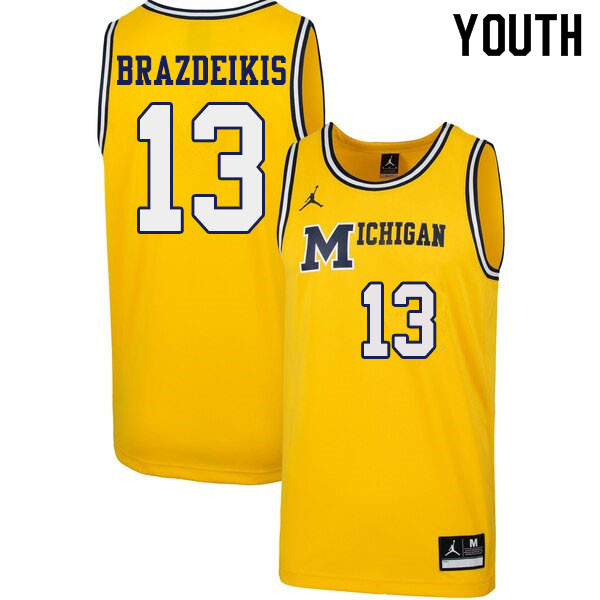 Youth #13 Ignas Brazdeikis Michigan Wolverines 1989 Retro College Basketball Jerseys Sale-Yellow